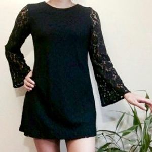 H&M Black Crochet Long Sleeve Dress w/Bell Sleeves